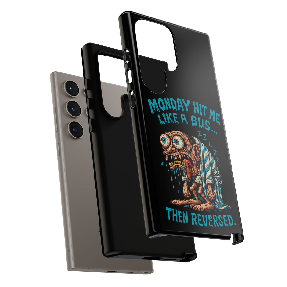 Phone Case — "Monday Hit Me Like a Bus... Then Reversed" Funny Grotesque Zombie Design