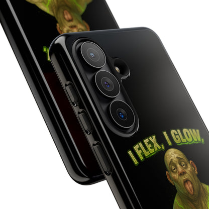 Funny Glow Gym Phone Case — "I Flex, I Glow" Humorous Bodybuilder Design