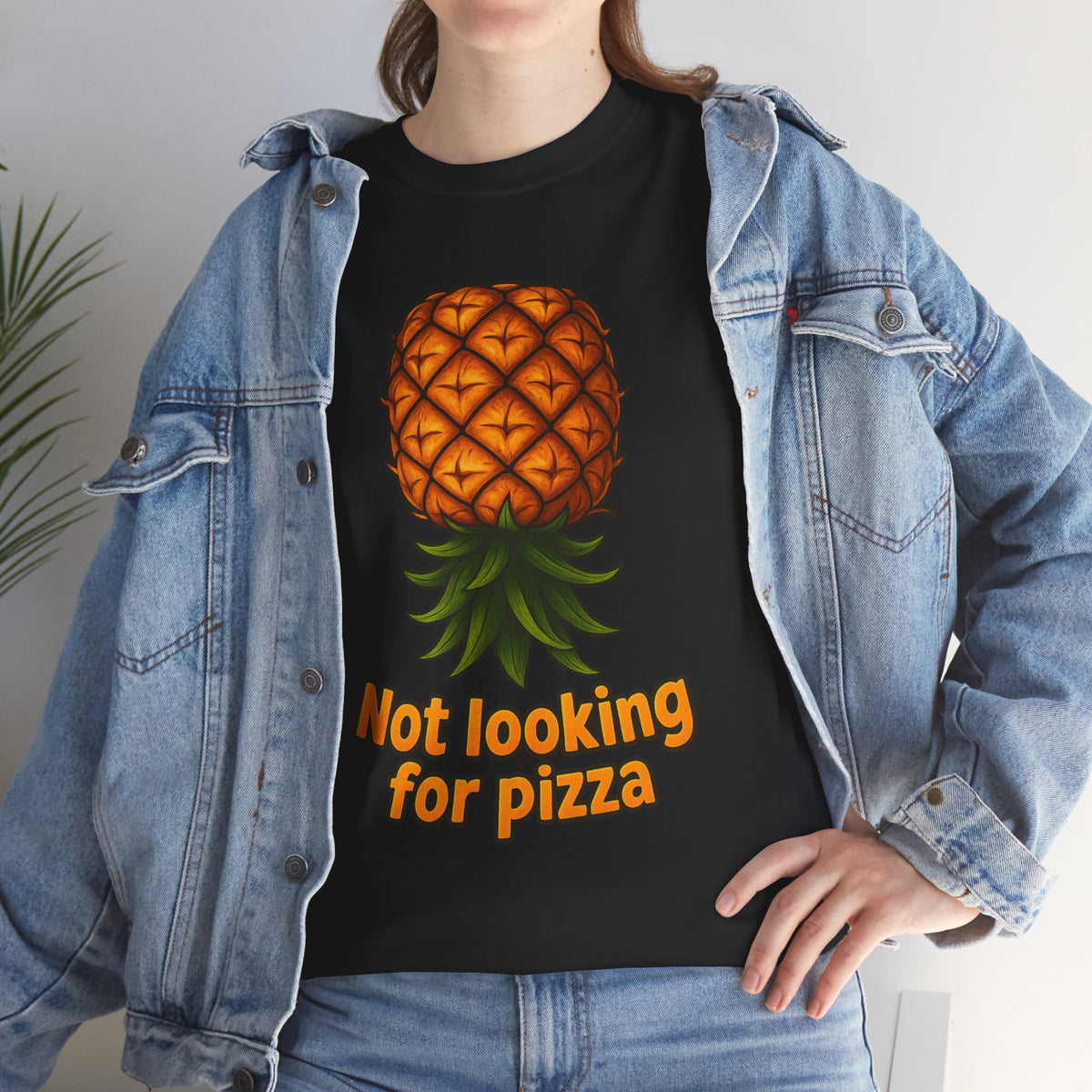 Pineapple Illustration Not Looking for Pizza T-Shirt | Funny Fruit Tee