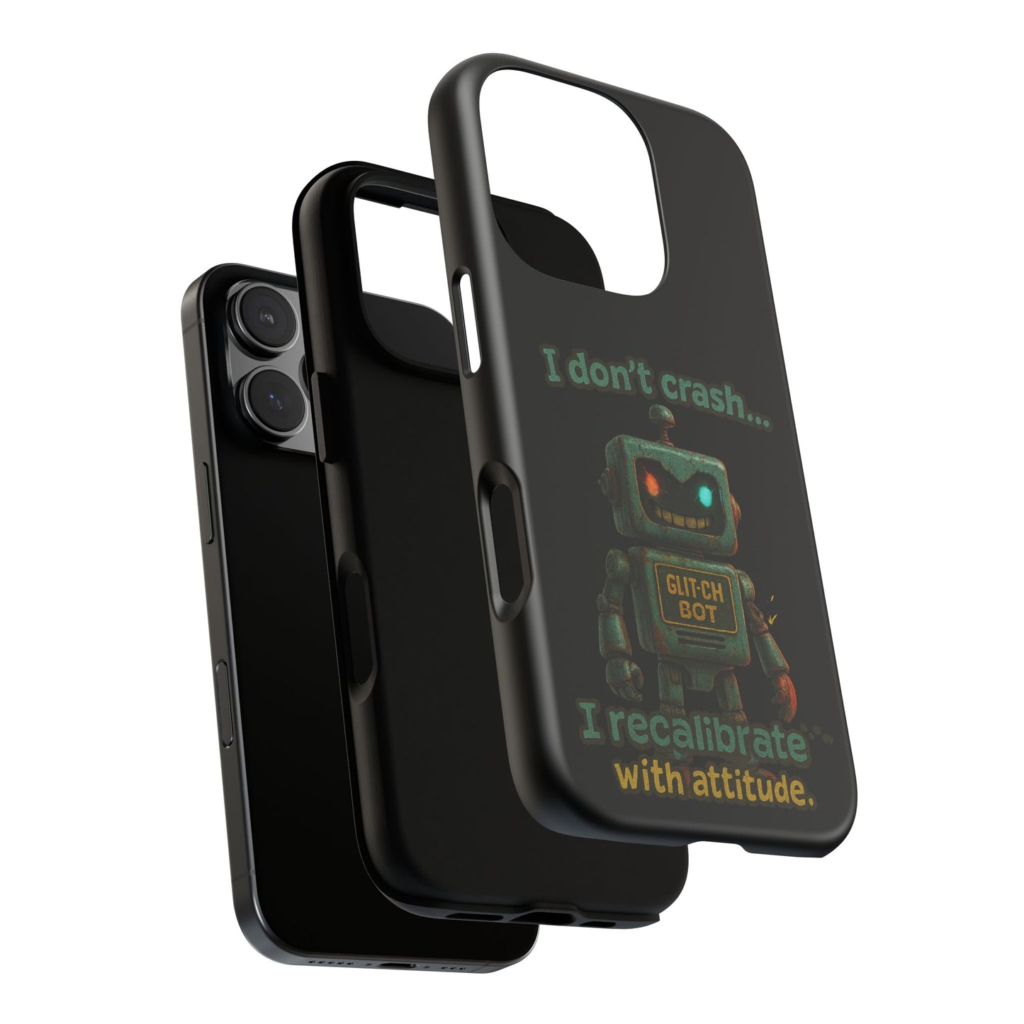 Phone Case — "I Don't Crash... I Recalibrate" Retro Robot Protective Cover