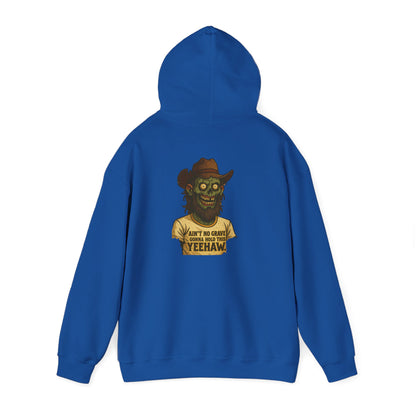 Zombie Cowboy Hoodie — "Ain't No Grave Can Hold This Man Down YEEHAW" Graphic