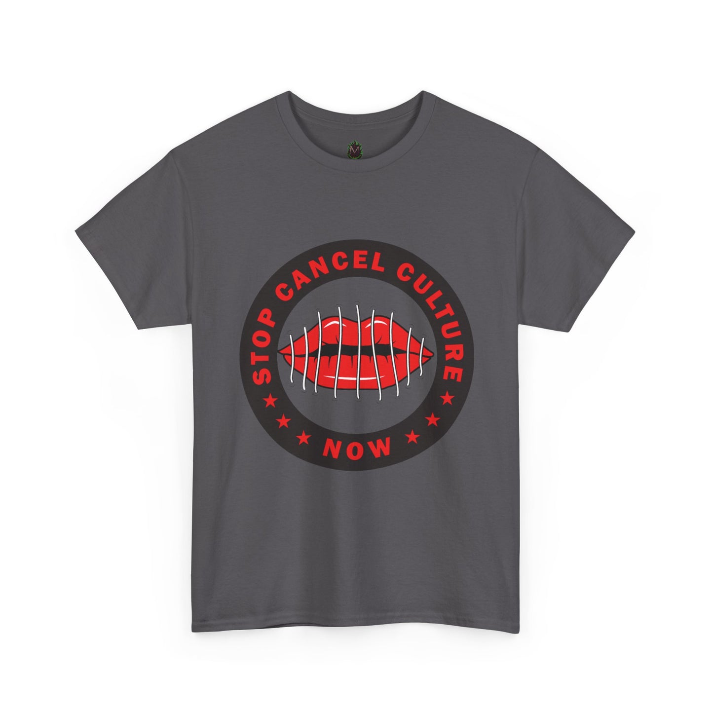 Stop Cancel Culture Now – Free Speech Tee (Barred Lips Design)