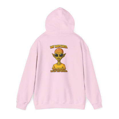 Alien Graphic Hoodie - "We Judged, We’ve Deported" Satirical UFO Sweatshirt
