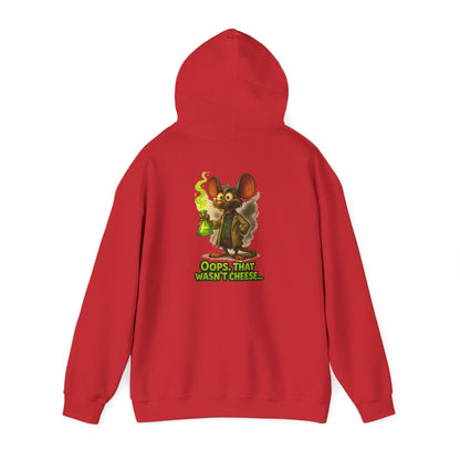 Chemistry Mouse Hoodie — "Oops, That Wasn't Cheese" Cute Scientist Graphic
