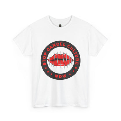 Stop Cancel Culture Now – Free Speech Tee (Barred Lips Design)