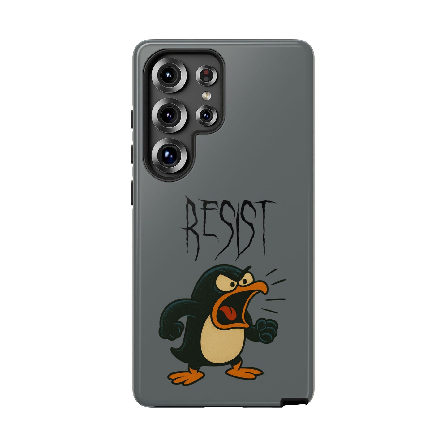 Resist Angry Penguin Phone Case — Protective iPhone Case with Bold Cartoon Design