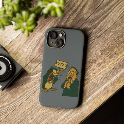 Phone Case - Cartoon Penguin Yelling 'WTF' at Shocked Man, Funny Protective iPhone Cover