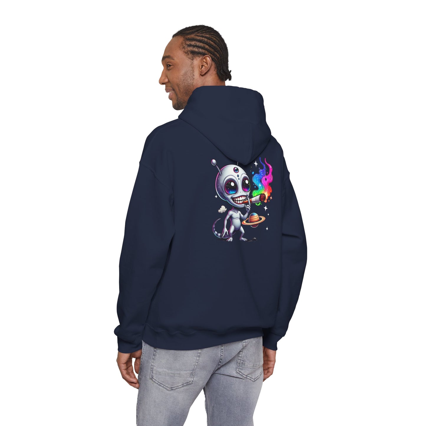 Alien Chef Hoodie — Cute Cartoon Alien Cooking with Rainbow Flame Hooded Sweatshirt