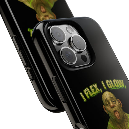 Funny Glow Gym Phone Case — "I Flex, I Glow" Humorous Bodybuilder Design