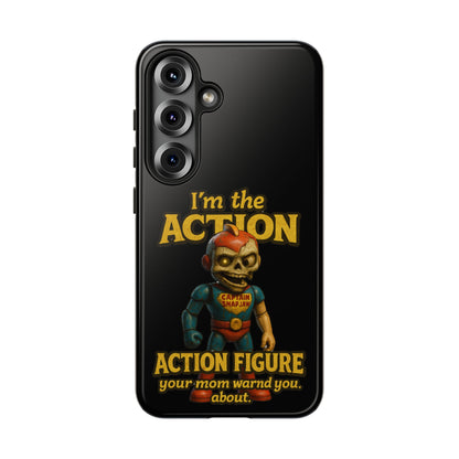 Action Figure Phone Case — "I'm the Action" Retro Skull Toy Design
