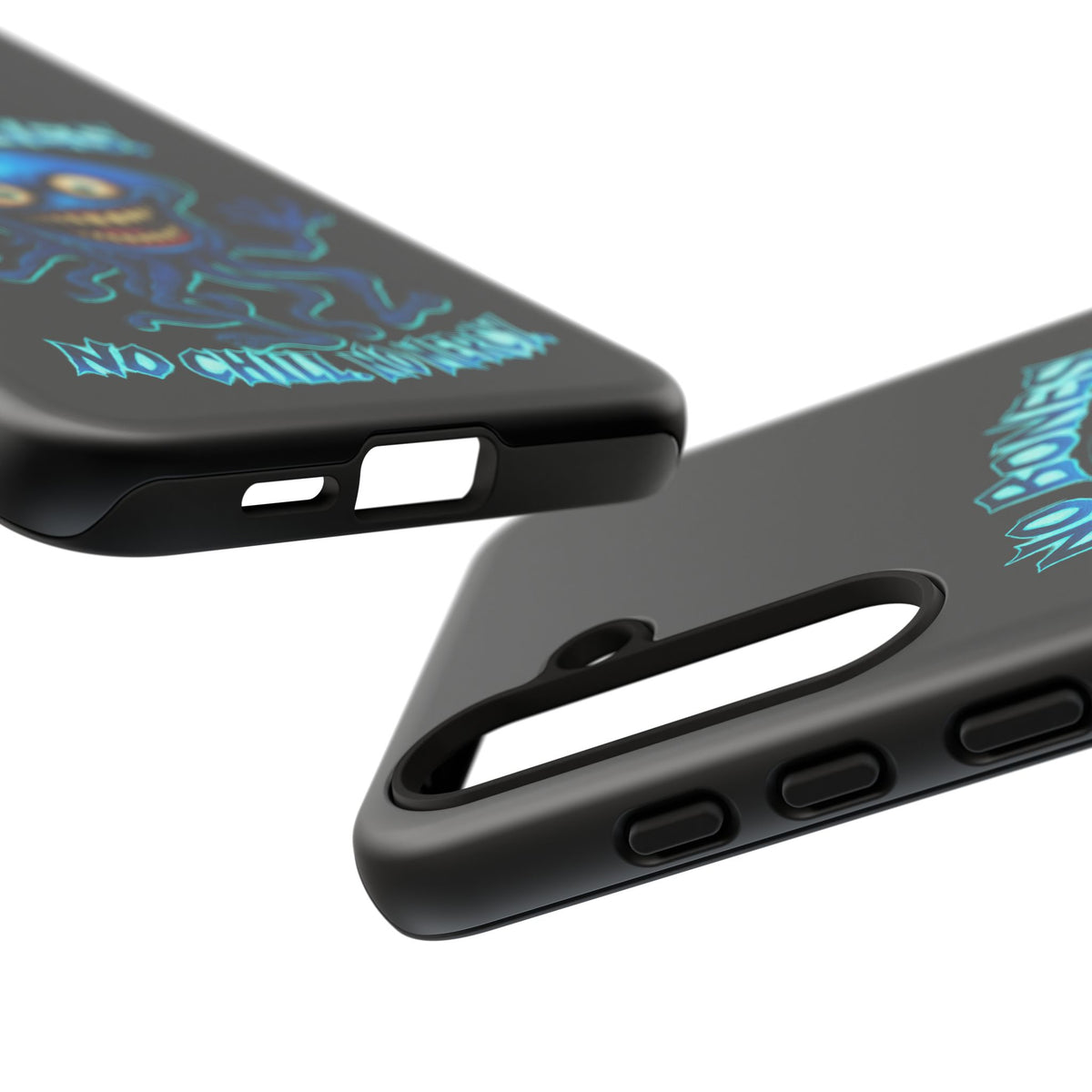 Phone Case — 'No Bones, No Chill, No Mercy' Blue Jellyfish Horror Design