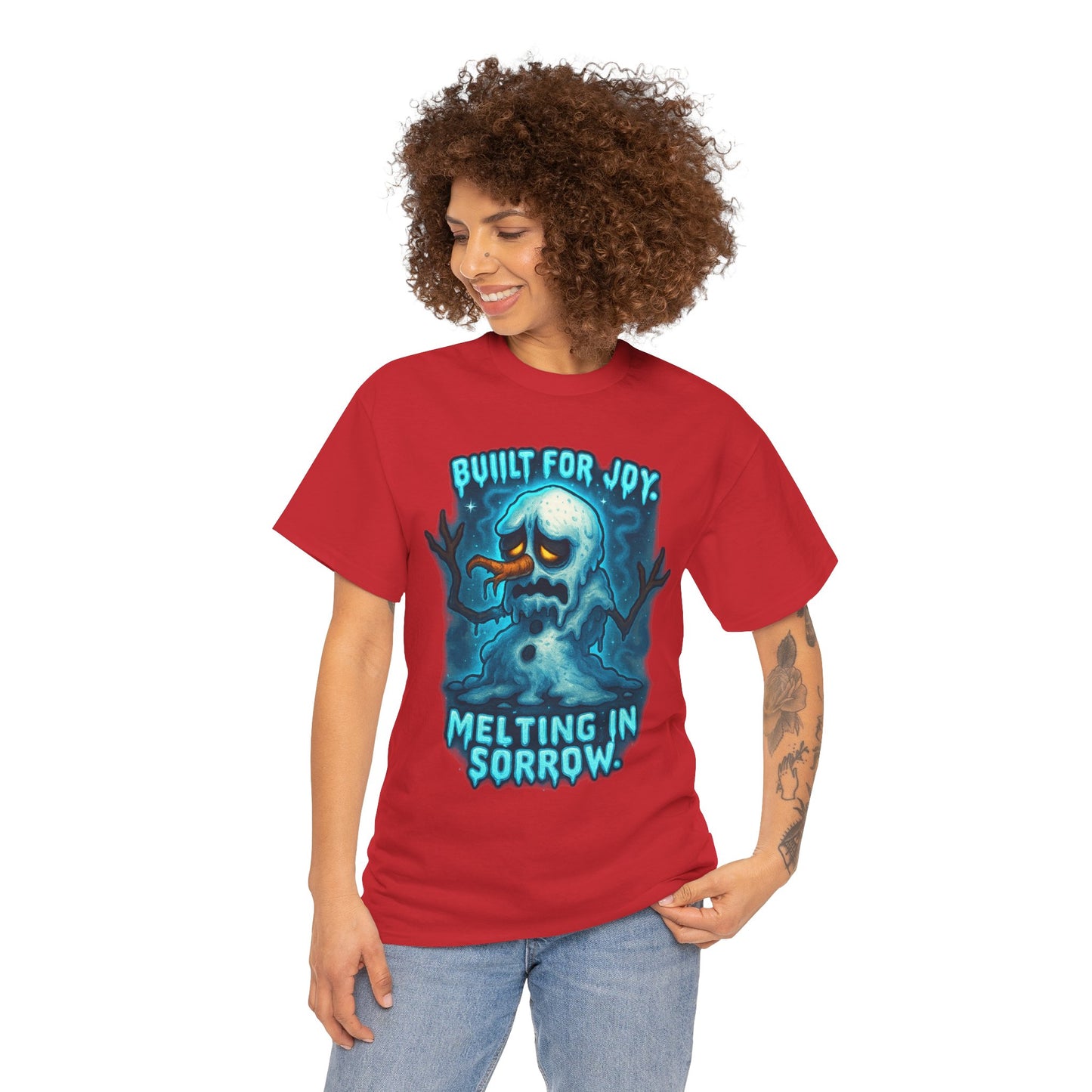 Melting Snowman T-Shirt — "Built for Joy, Melting in Sorrow" Graphic Tee