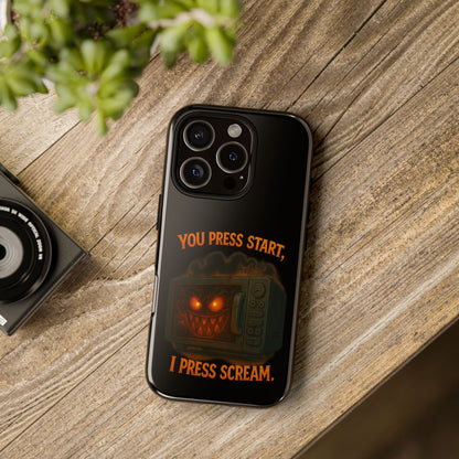 Phone Case — "You Press Start, I Press Scream" Spooky Retro Game Controller Design