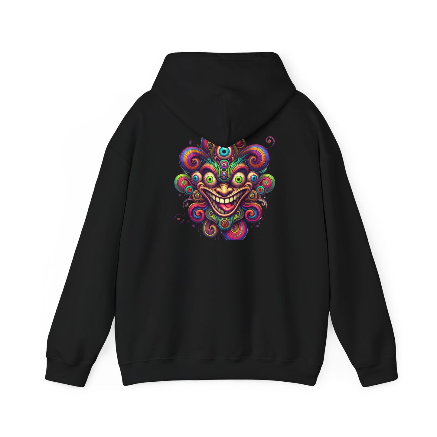 Psychedelic Smiling Jester Hoodie – Colorful Trippy Festival Sweatshirt