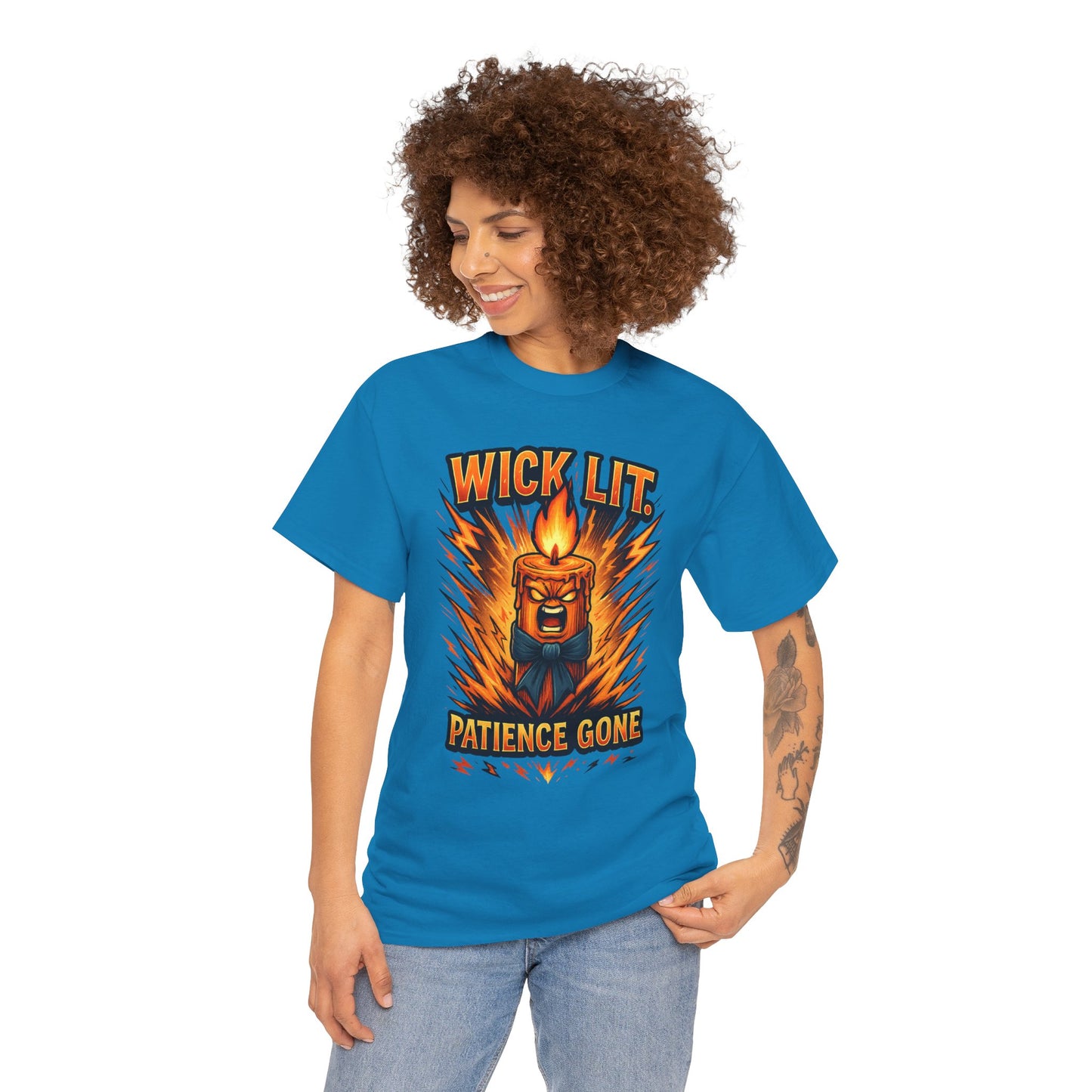 Wick Lit Candle Head, T-Shirt | Patience Gone, Flaming Candle Graphic