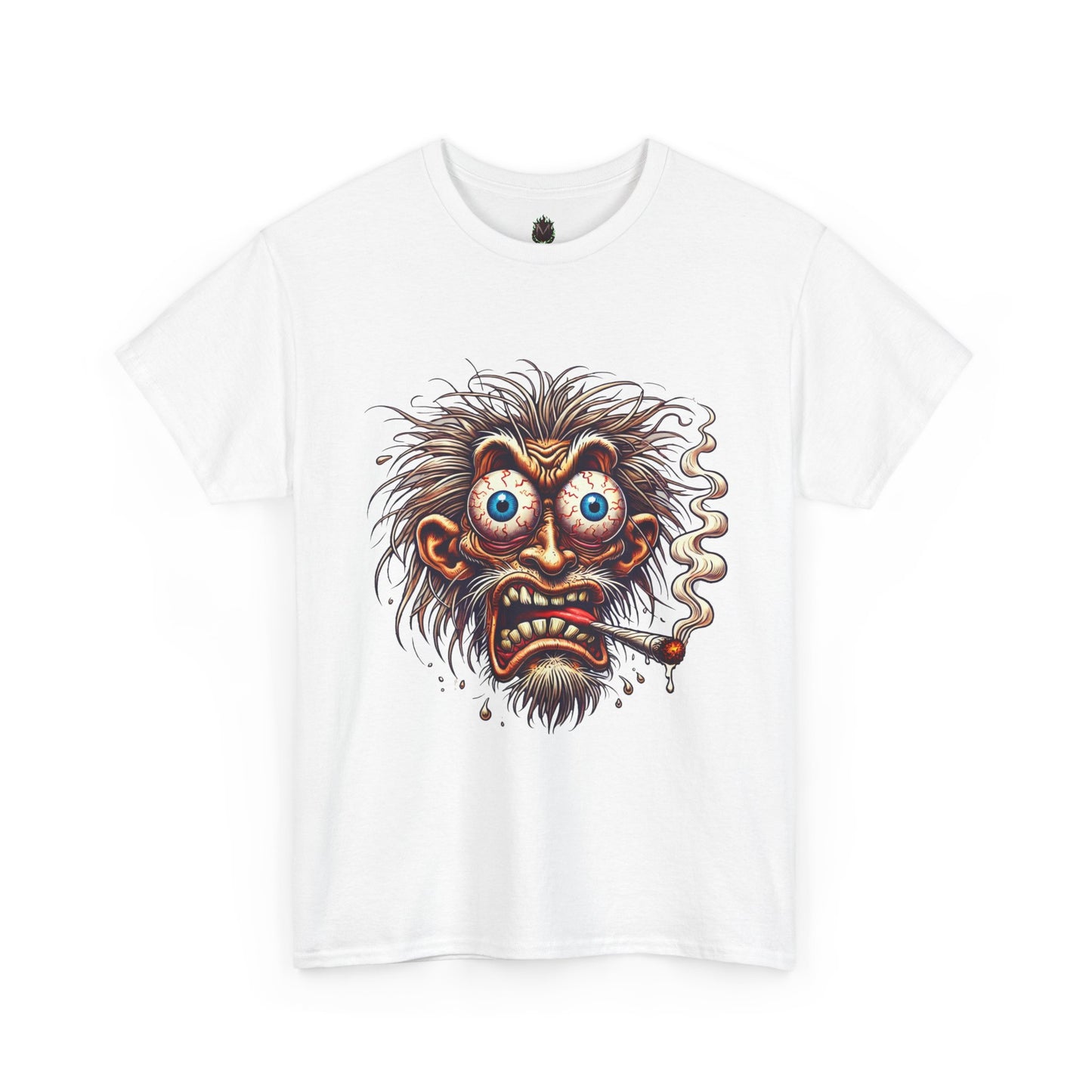 Graphic Tee — Wild-eyed Grinning Monster Head Smoking Cigarette Shirt