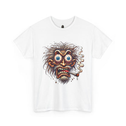 Graphic Tee — Wild-eyed Grinning Monster Head Smoking Cigarette Shirt