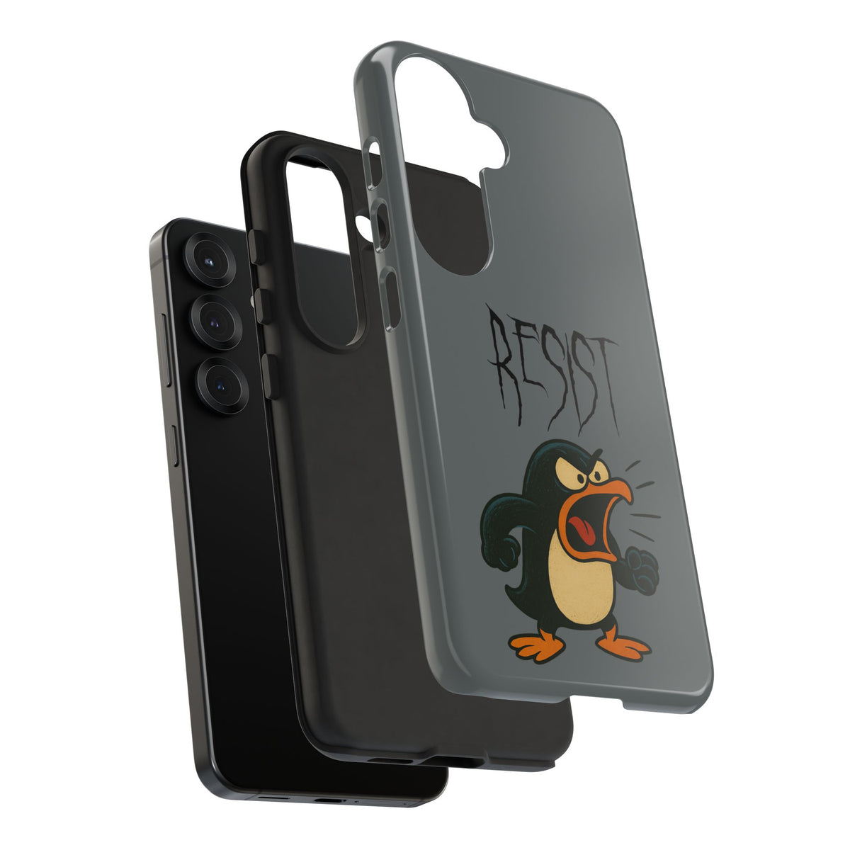 Resist Angry Penguin Phone Case — Protective iPhone Case with Bold Cartoon Design