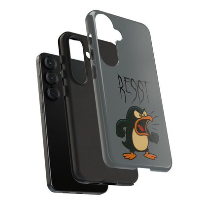 Resist Angry Penguin Phone Case — Protective iPhone Case with Bold Cartoon Design