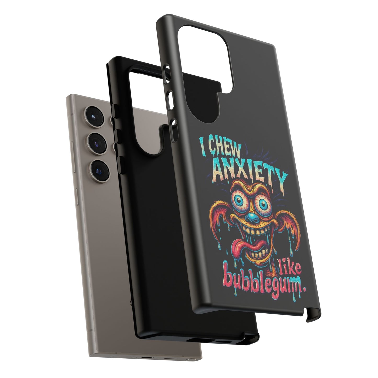 Phone Case — "I Chew Anxiety Like Bubblegum" Retro Monster Design