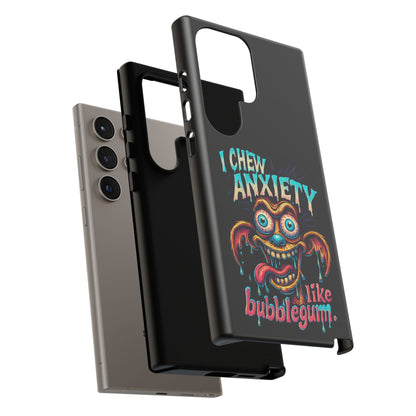 Phone Case — "I Chew Anxiety Like Bubblegum" Retro Monster Design