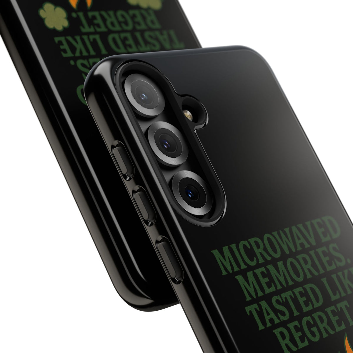 Microwaved Memories Phone Case — 'Microwaved Memories. Tasted Like Regret.' Retro Fire Design