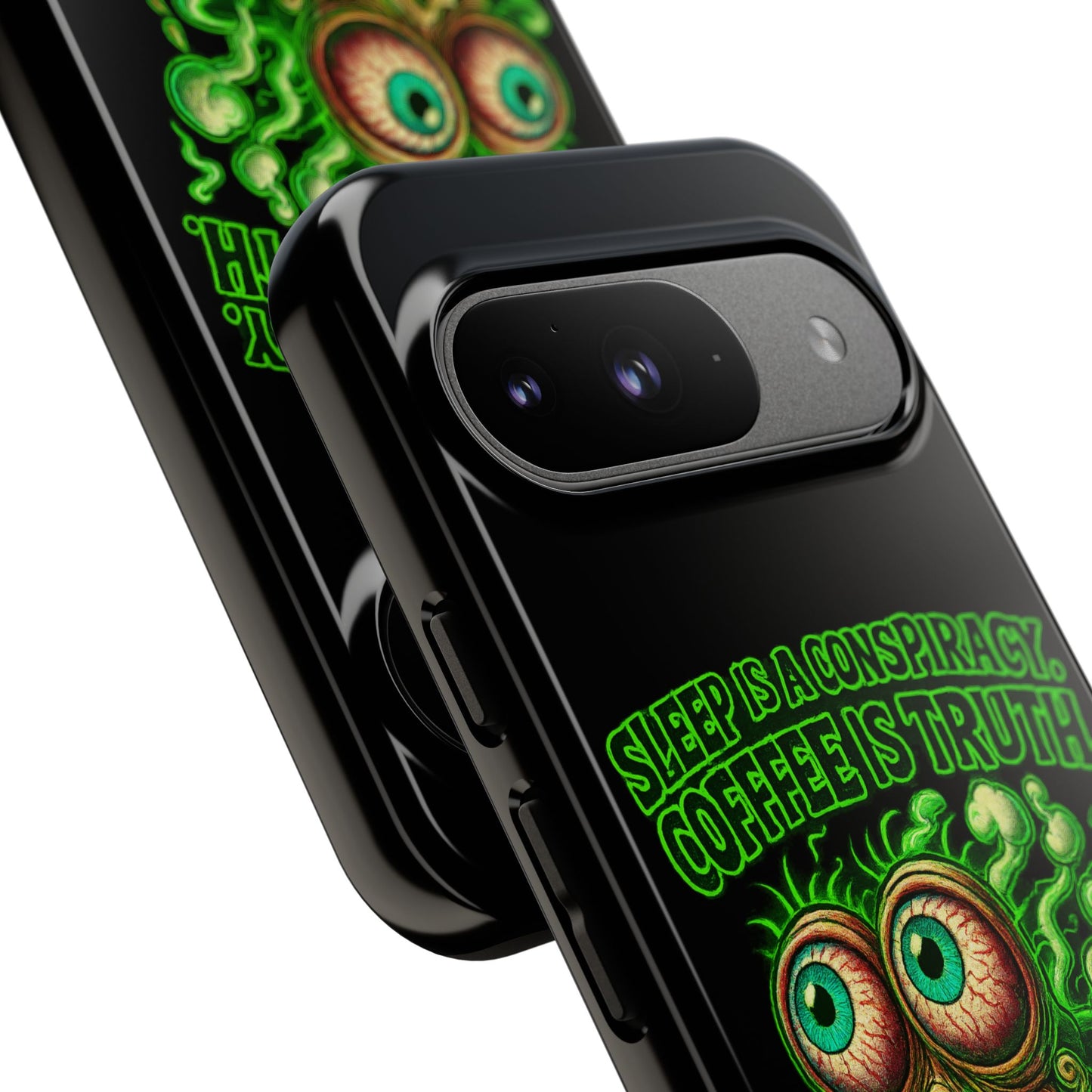 Phone Case — “Sleep Is a Conspiracy, Coffee Is Truth” Retro Monster Design