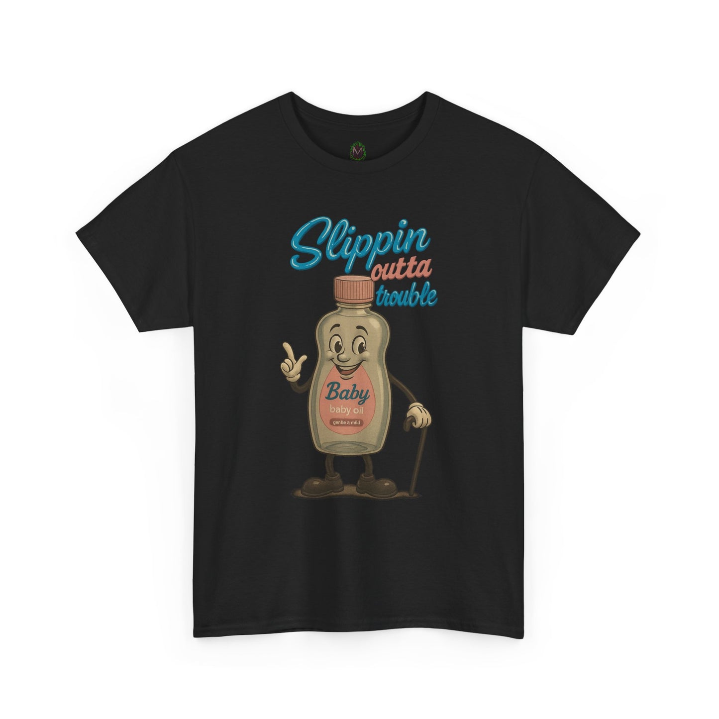 Slippin' Outta Trouble – Funny Baby Oil Cartoon T-Shirt