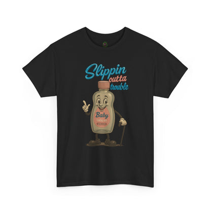 Slippin' Outta Trouble – Funny Baby Oil Cartoon T-Shirt