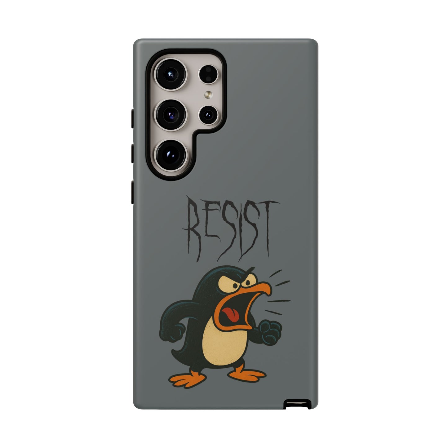 Resist Angry Penguin Phone Case — Protective iPhone Case with Bold Cartoon Design