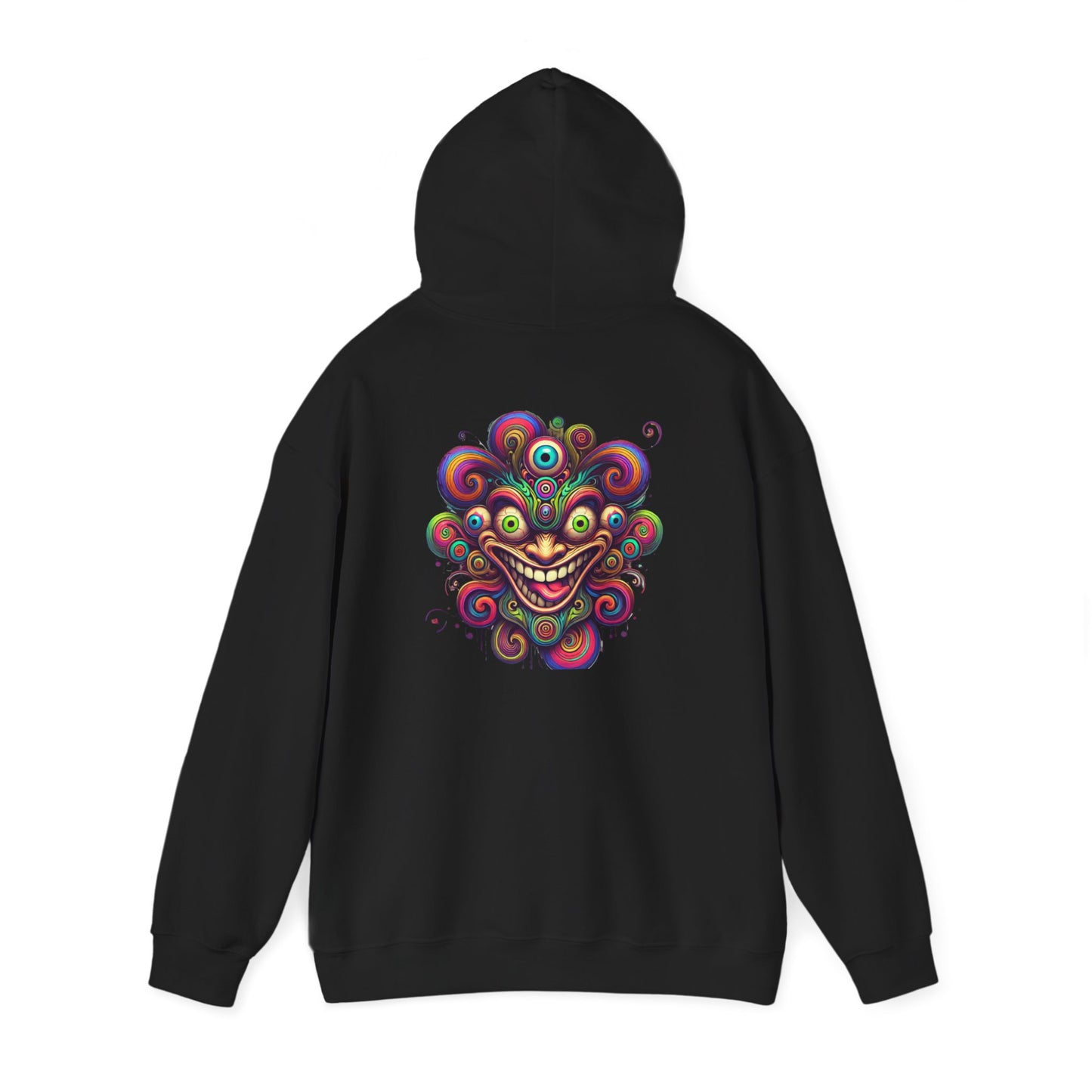 Psychedelic Smiling Jester Hoodie – Colorful Trippy Festival Sweatshirt