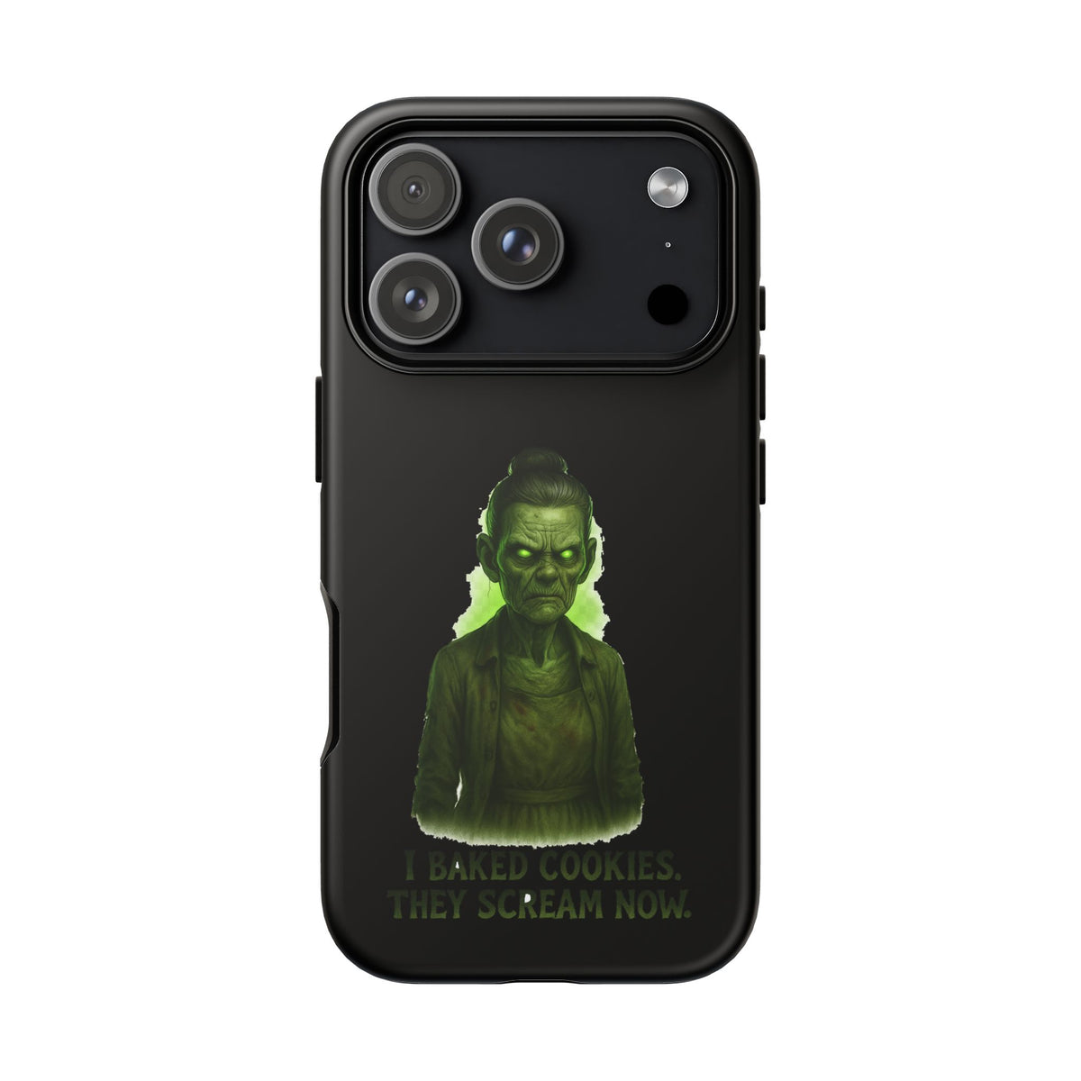Spooky Green Ghost Phone Case — "I Baked Cookies, They Scream Now" Horror iPhone Cover