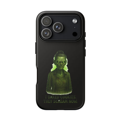 Spooky Green Ghost Phone Case — "I Baked Cookies, They Scream Now" Horror iPhone Cover