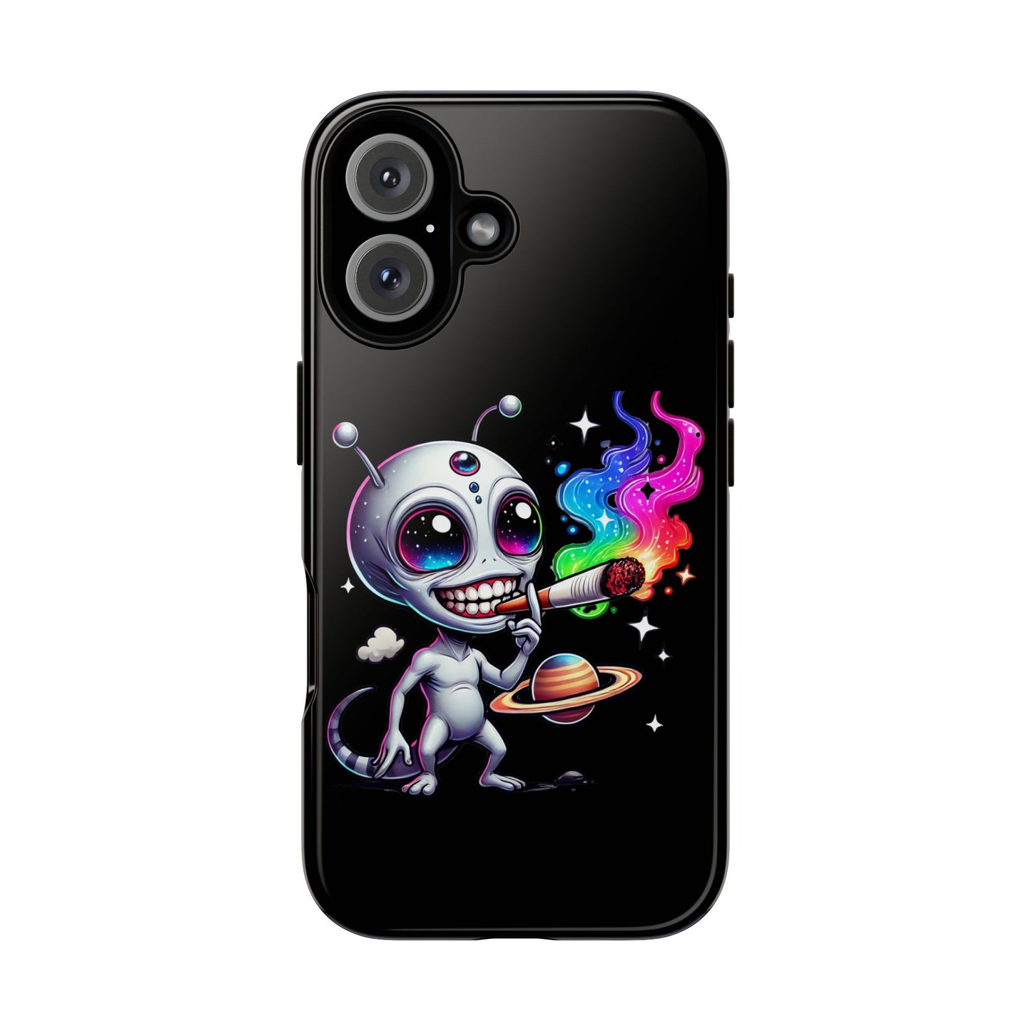 Alien Smoking Rainbow Galaxy Phone Case — Cute Cosmic Art Tough Case