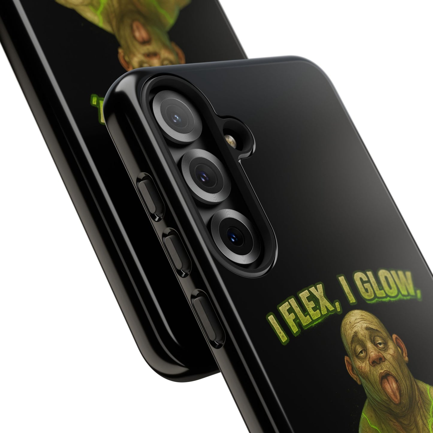Funny Glow Gym Phone Case — "I Flex, I Glow" Humorous Bodybuilder Design