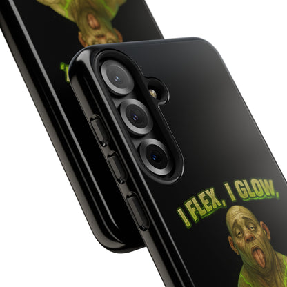 Funny Glow Gym Phone Case — "I Flex, I Glow" Humorous Bodybuilder Design
