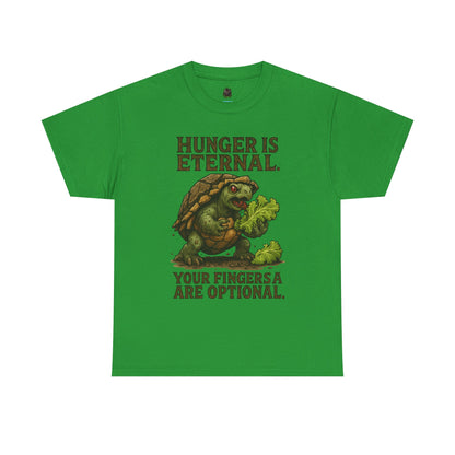Hunger Is Eternal turtle eating fingers T-Shirt | Horror humor