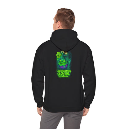 Glowing Green Monster Hoodie - "Causes Screaming, Glowing, and Doom" Graphic Pullover