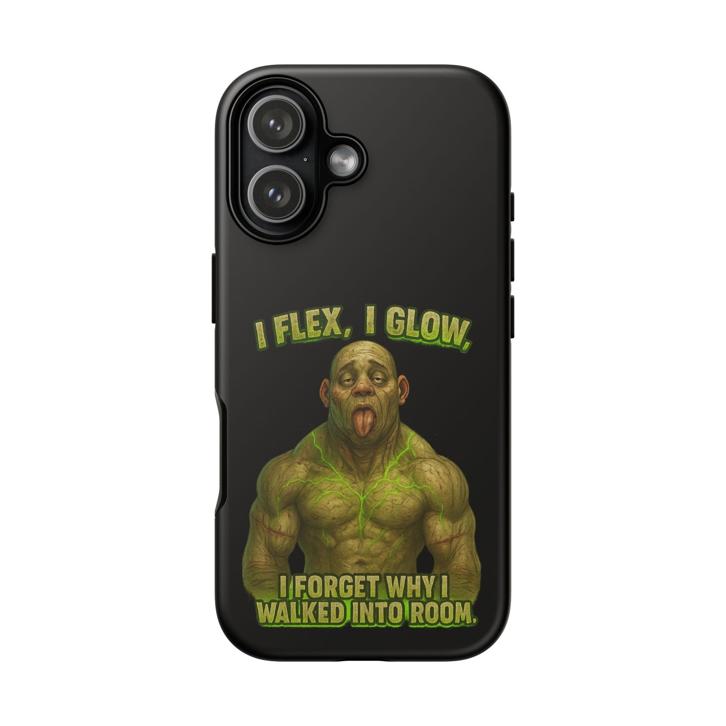 Funny Glow Gym Phone Case — "I Flex, I Glow" Humorous Bodybuilder Design