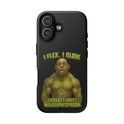 Funny Glow Gym Phone Case — "I Flex, I Glow" Humorous Bodybuilder Design