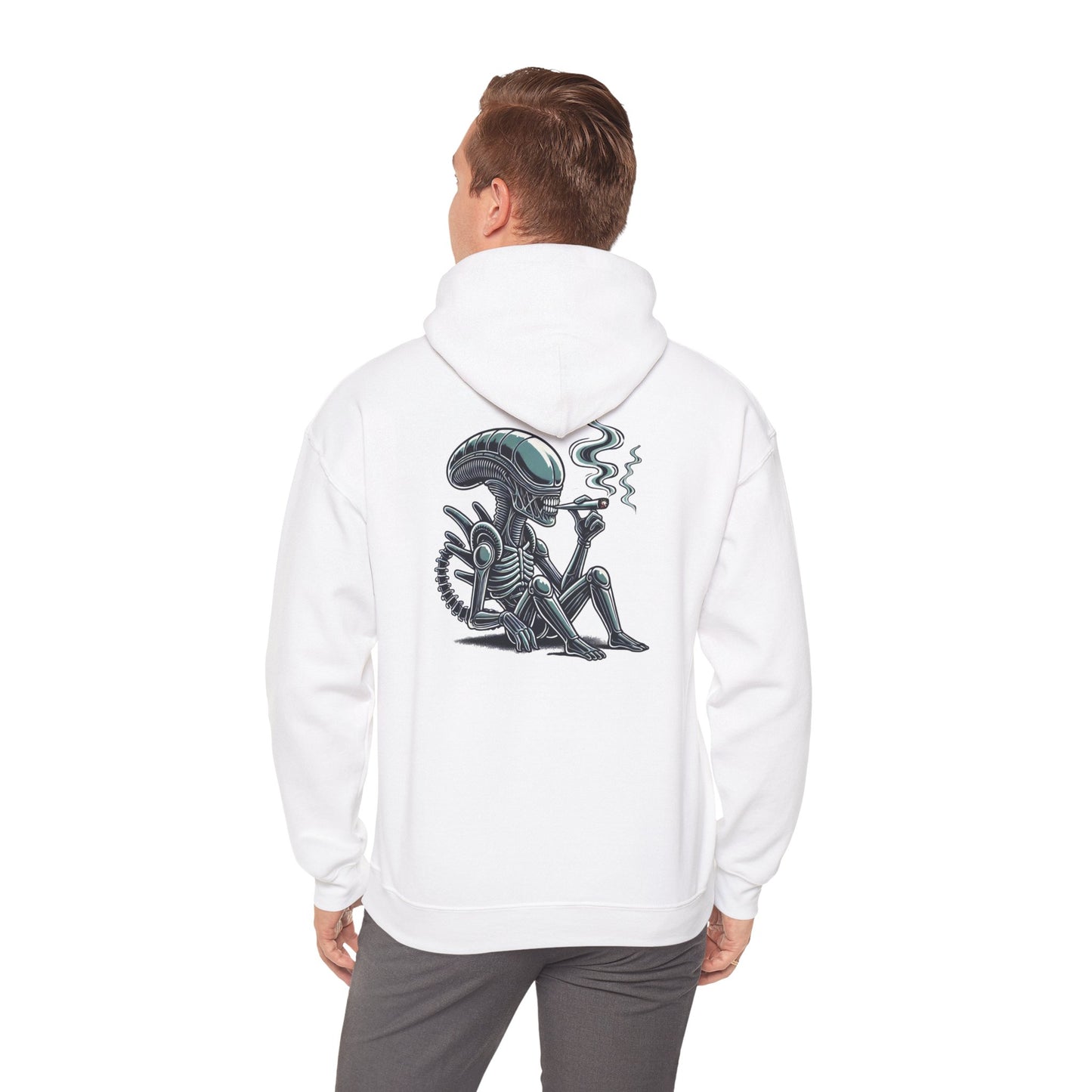Alien Chill Hoodie – Retro Smoking Xenomorph Graphic Pullover