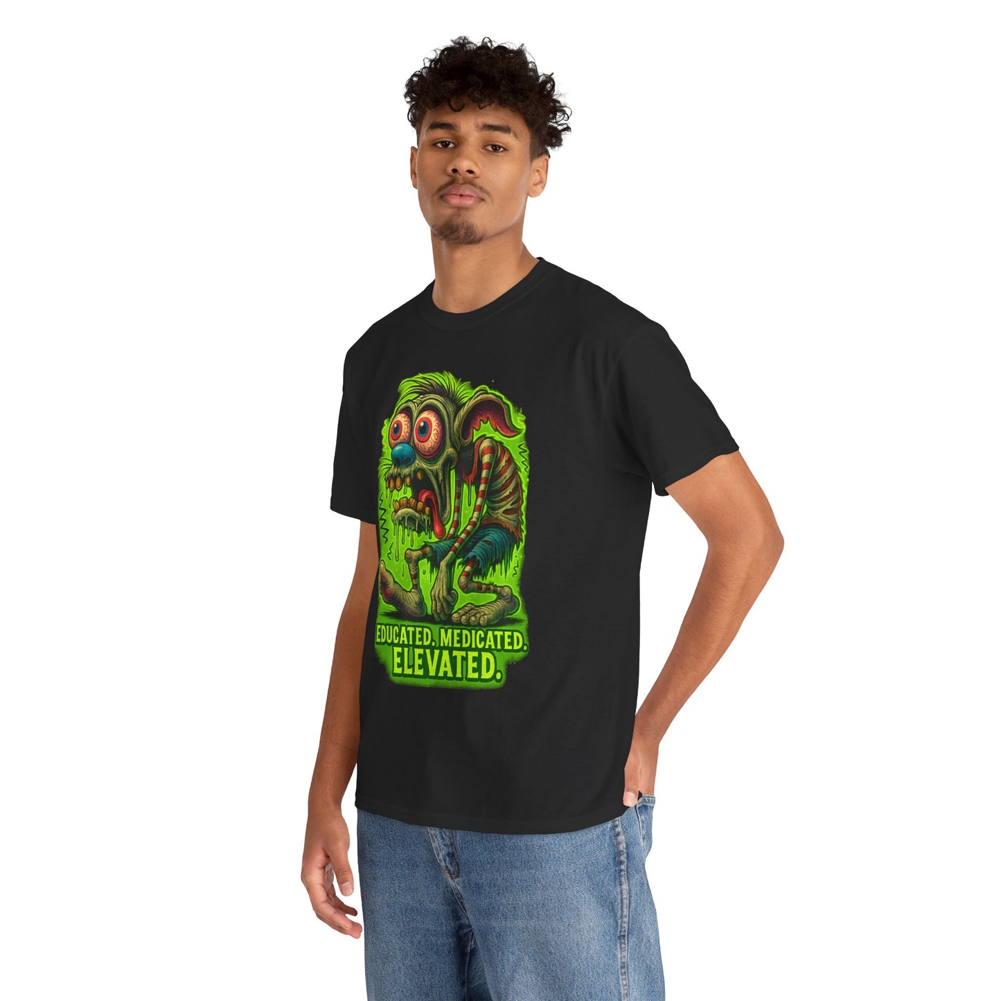 Educated. Medicated. Elevated. – Zombie Slacker T-Shirt