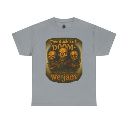 T-Shirt — "From Dusk Till Doom We Jam" Skull Band Graphic Tee