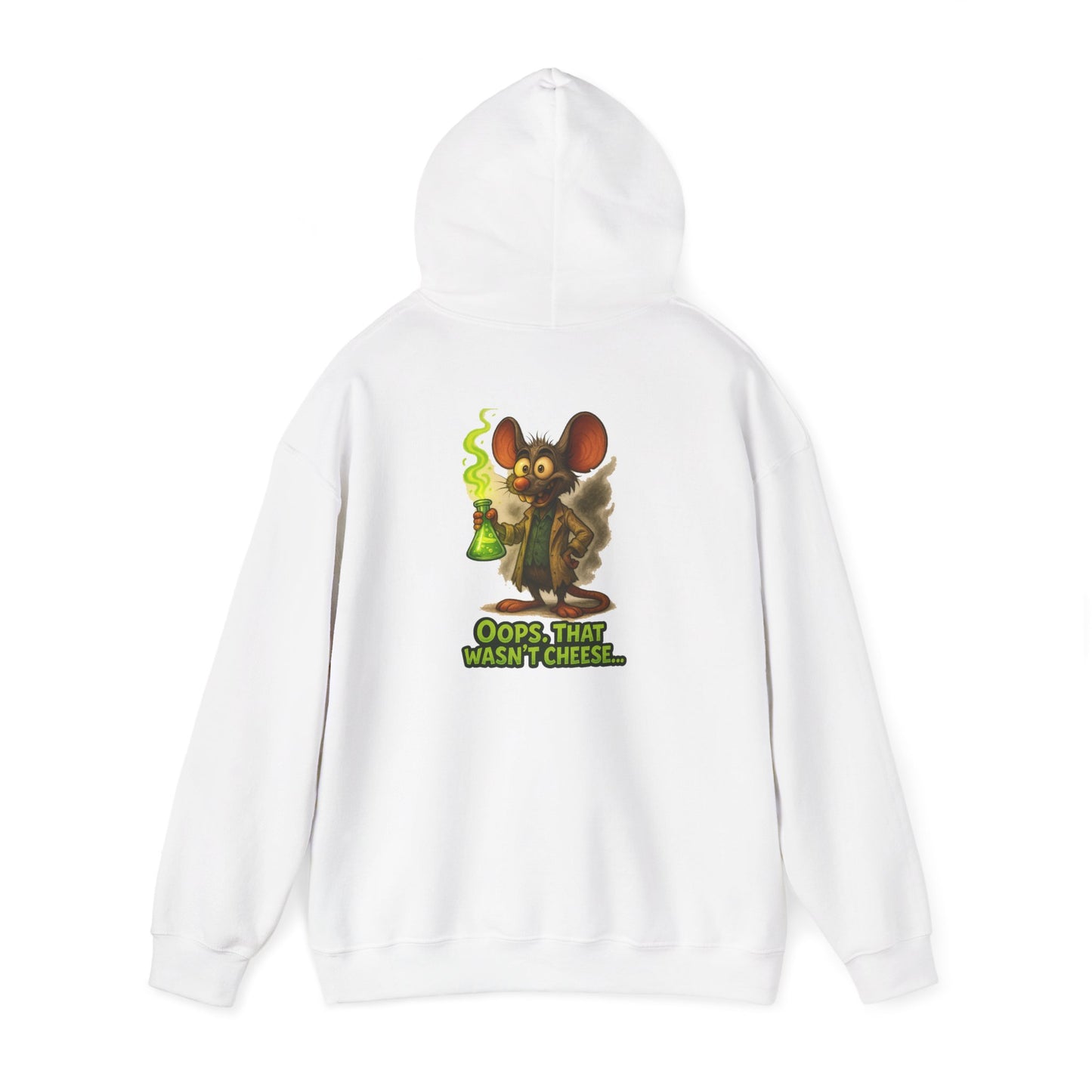 Chemistry Mouse Hoodie — "Oops, That Wasn't Cheese" Cute Scientist Graphic