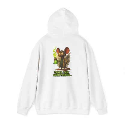 Chemistry Mouse Hoodie — "Oops, That Wasn't Cheese" Cute Scientist Graphic