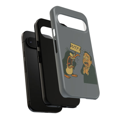 Phone Case - Cartoon Penguin Yelling 'WTF' at Shocked Man, Funny Protective iPhone Cover