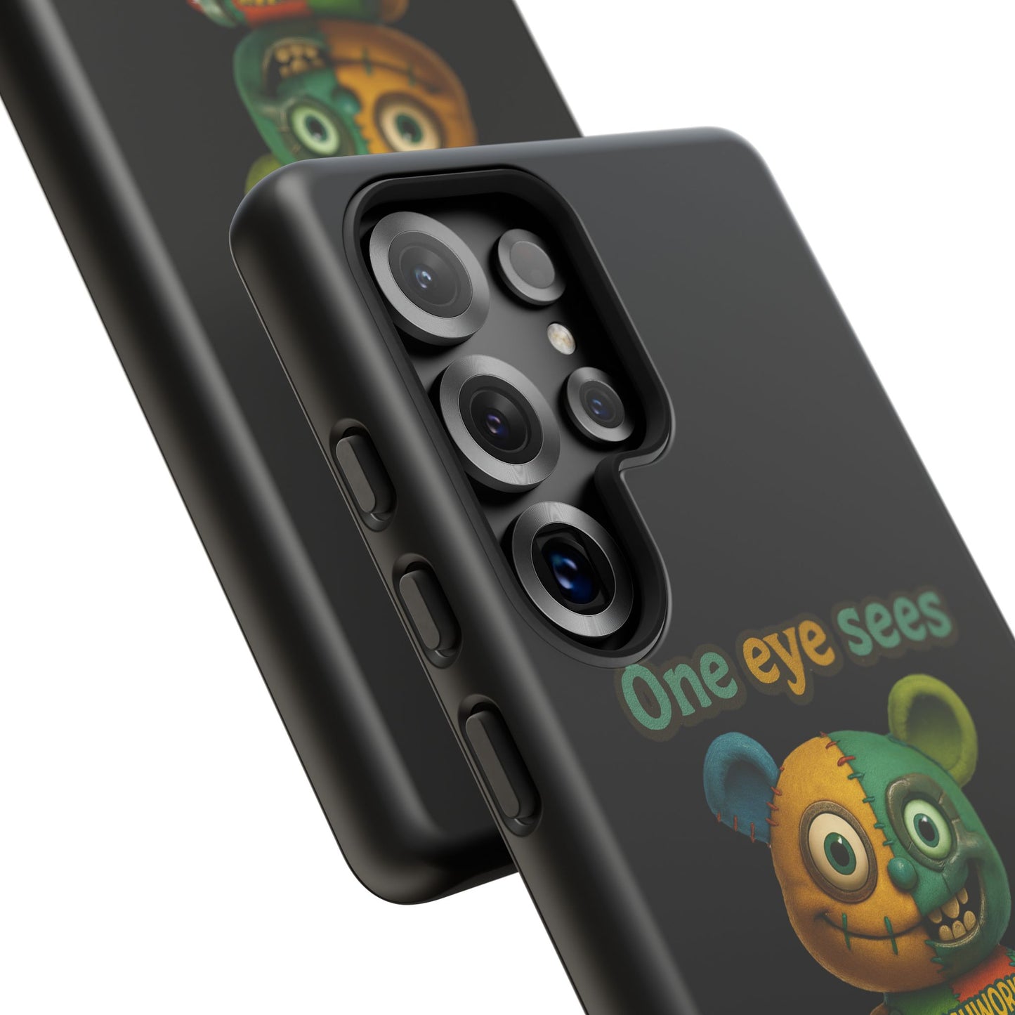 Phone Case — 'One Eye Sees, The Other Sees Your Browser History' Patchwork Bear Design