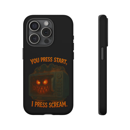 Phone Case — "You Press Start, I Press Scream" Spooky Retro Game Controller Design