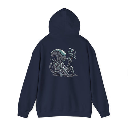 Alien Chill Hoodie – Retro Smoking Xenomorph Graphic Pullover