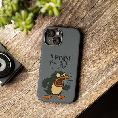 Resist Angry Penguin Phone Case — Protective iPhone Case with Bold Cartoon Design